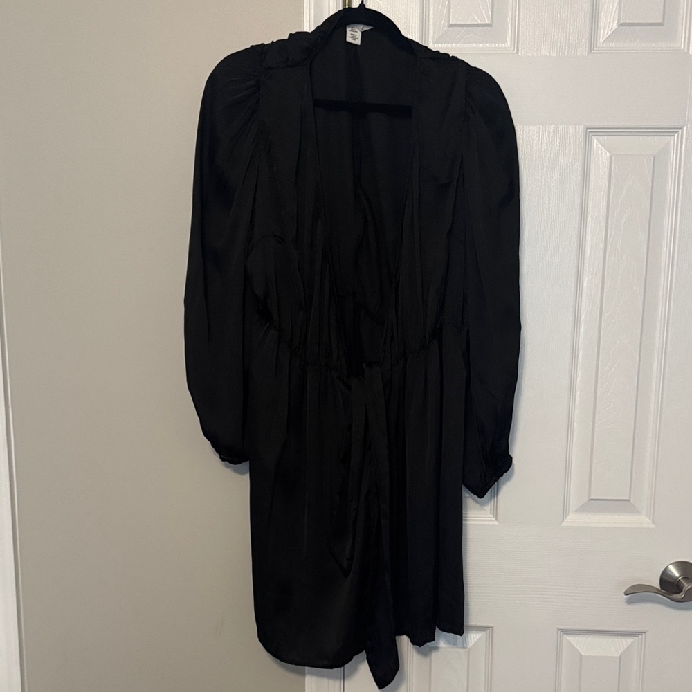 H&M Black Silk-Feel Mini Dress – Tie Front - Size S